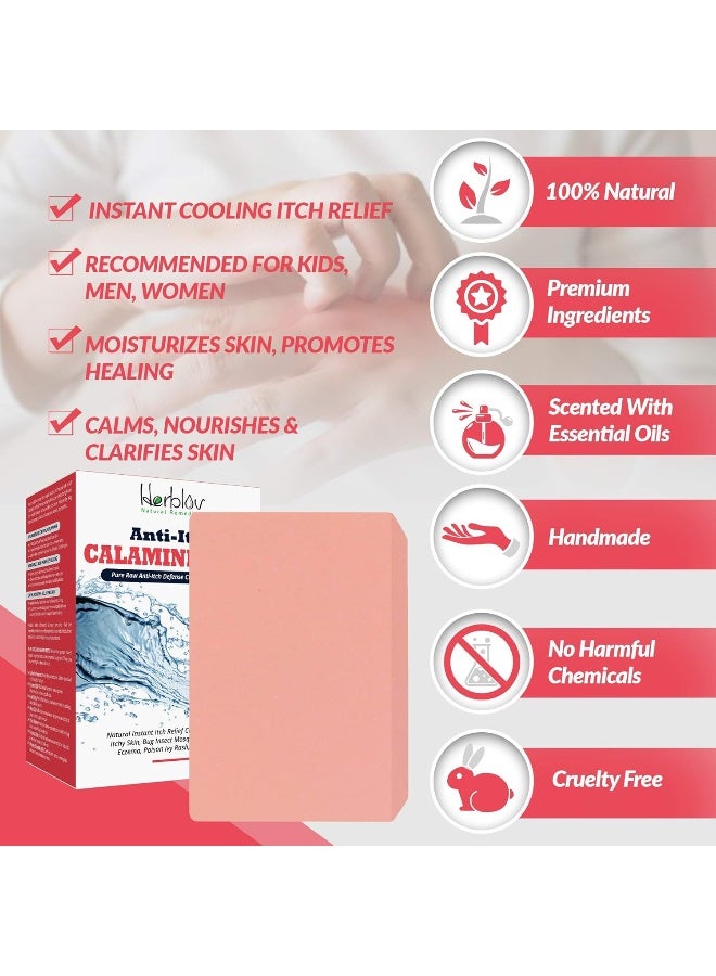Herblov Natural Instant Itch Relief Soap Bar - Calming Calamine Soap for Itchy Skin, Bug Insect Mosquito or Ant Bite, Eczema, Poison Ivy Rash, Chicken Pox - Pure Raw Anti-Itch Defense Cleansing Skincare - Image 3